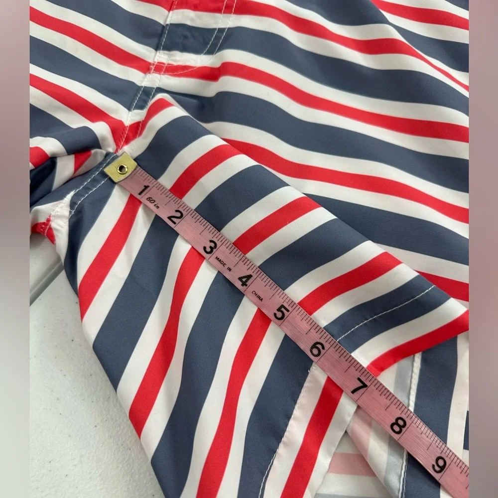 Onia Calder Stripe Swim Trunks Red White Blue Lined Drawstring Americana Lg